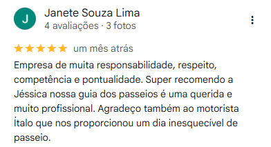 Avaliação 5 estrelas da JN Turismo no Google